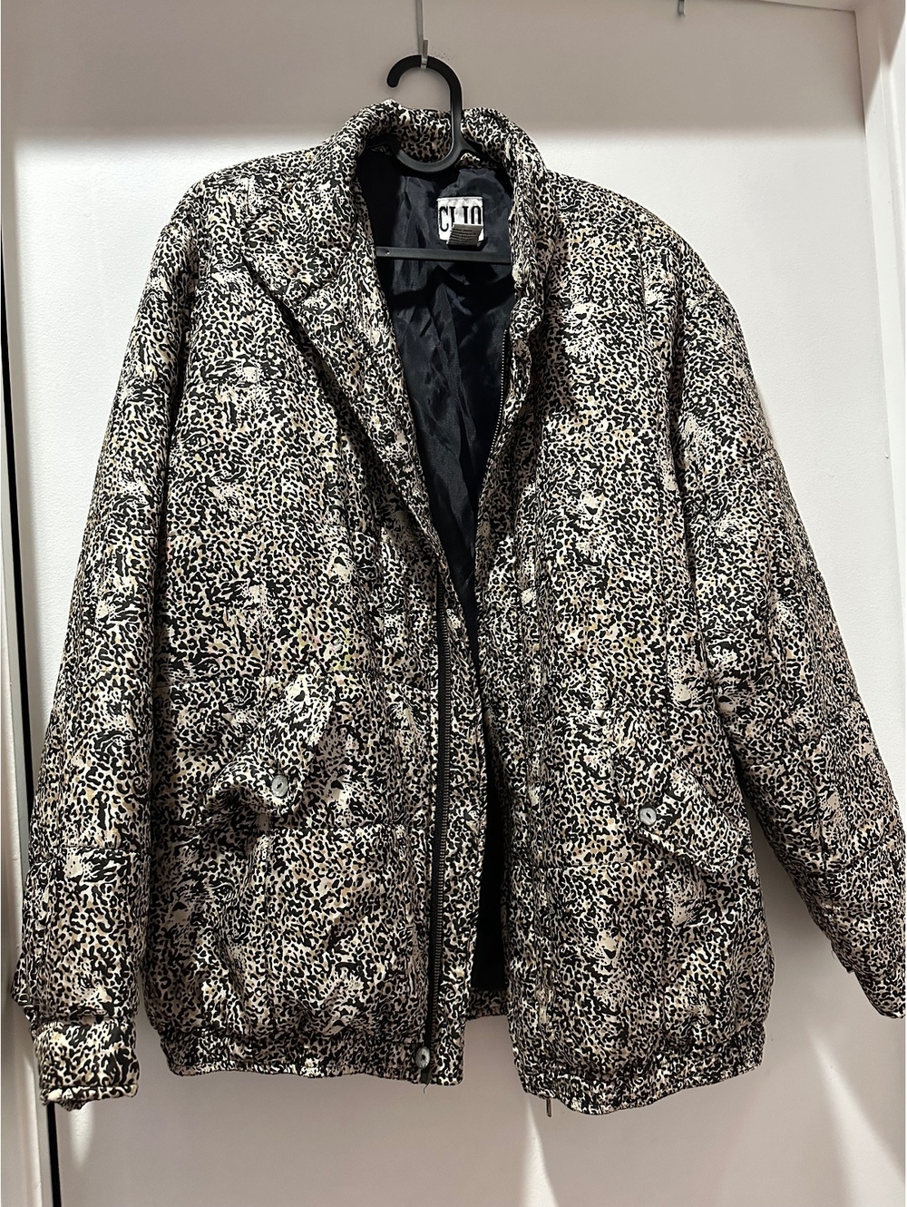 Vintage Clio Leopard Print Silk Lined Puffer Jacket